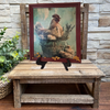 Vintage Wood Frame Decoupaged on Glass - Hen With Chicks in Pail Corn - Shelf Sitter Handmade Country Farm Decor Wall Art Gift - JAMsCraftCloset