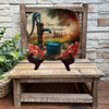 SQUARE Plastic PLATE Farmhouse Country Wall Art Shelf Sitter Decoupage ANTIQUE WATER PUMP - GOOD MORNING Handmade Gift Idea Crafters Delight - JAMsCraftCloset