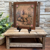 Vintage Wood Frame Decoupaged on Glass - Hen With Chicks Buttons - Shelf Sitter Handmade Country Farm Decor Wall Art Gift - JAMsCraftCloset