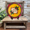 TRAY RED PLAID PLASTIC ROUND Decoupaged Hand Painted Upcycled Repurposed MERRY CHRISTMAS YELLOW BACKGROUND Home Decor Christmas Wall Art Shelf Sitter Gift - JAMsCraftCloset