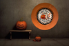 PLATE CHARGER ORANGE PLASTIC ROUND DECOUPAGED Upcycled Repurposed Wall Art or Shelf Sitter I GHOST PEOPLE ALL YEAR ROUND Halloween Decor Home Decor Gift {{ JAMsCraftCloset }}