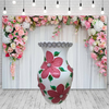 Glass WHITE Vase Decoupaged RED SILK FLOWERS HAND PAINTED LEAVES and BLING Wedding Decor Shelf Sitter Floral Vase Flower Vase Gift Idea Table Decor Centerpiece Home Decor Cottage Chic Farmhouse Decor Victorian Decor - JAMsCraftCloset