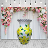 Glass WHITE Vase Decoupaged YELLOW SILK FLOWERS HAND PAINTED LEAVES and BLING Wedding Decor Shelf Sitter Floral Vase Flower Vase Gift Idea Table Decor Centerpiece Home Decor Cottage Chic Farmhouse Decor Victorian Decor - JAMsCraftCloset