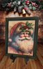 Vintage Wood Frame Decoupage On Glass SANTA HOLLY ON HAT WITH BLING Christmas Wall Art Shelf Sitter Gift Idea One of a Kind-Unique-Home-Country-Cottage Chic Decor-JAMsCraftCloset