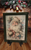 Vintage Wood Frame Decoupage On Glass SANTA PINK FLORAL Christmas Wall Art Shelf Sitter Gift Idea One of a Kind-Unique-Home-Country-Cottage Chic Decor-JAMsCraftCloset