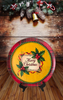 TRAY RED PLAID PLASTIC ROUND Decoupaged Hand Painted Upcycled Repurposed MERRY CHRISTMAS YELLOW BACKGROUND Home Decor Christmas Wall Art Shelf Sitter Gift - JAMsCraftCloset
