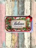 Metal Tray WHITE - CHRISTMAS - BELIEVE -Holly and Berries - HOLIDAY Wall Art Shelf Sitter Handmade Decoupaged Upcycled Metal Tray Gift- JAMsCraftCloset