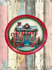 TRAY RED GREEN PLASTIC ROUND Decoupaged Hand Painted Upcycled Repurposed Wall Art CHRISTMAS CANDY CANE HOUSE Home Decor Christmas Wall Art Shelf Sitter Gift - JAMsCraftCloset