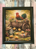 Vintage Wood Frame Decoupaged on Glass - Hen With Chicks in Wagon - Shelf Sitter Handmade Country Farm Decor Wall Art Gift - JAMsCraftCloset