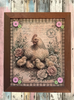 Vintage Wood Frame Decoupaged on Glass - Hen With Chicks Buttons - Shelf Sitter Handmade Country Farm Decor Wall Art Gift - JAMsCraftCloset