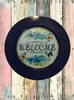 PLATE CHARGER NAVY BLUE PLASTIC ROUND DECOUPAGED Upcycled Repurposed Wall Art or Shelf Sitter WELCOME Decor Kitchen Decor Home Decor Wall Art Gift WEDDING - JAMsCraftCloset