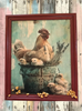 Vintage Wood Frame Decoupaged on Glass - Hen With Chicks in Pail Corn - Shelf Sitter Handmade Country Farm Decor Wall Art Gift - JAMsCraftCloset
