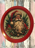 TRAY RED METAL ROUND Decoupaged Hand Painted Upcycled Repurposed Wall Art SANTA FACE - I STILL BELIEVE With Bling Home Decor Christmas Wall Art Gift - JAMsCraftCloset