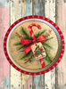 TRAY WHITE and RED METAL ROUND Decoupaged Hand Painted Upcycled Repurposed Wall Art CANDY CANE MERRY CHRISTMAS Home Decor Christmas Wall Art Gift - JAMsCraftCloset