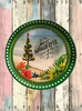 TRAY GREEN PLASTIC ROUND Decoupaged Hand Painted Upcycled Repurposed BEACH SCENE - MOST WONDERFUL TIME OF THE YEAR Home Decor Christmas Wall Art Shelf Sitter Gift - JAMsCraftCloset