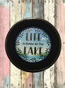 Pie Pan Metal Enamel Vintage Black LIFE IS BETTER AT THE LAKE Farmhouse Lake House Country Wall Art Handmade Decoupaged Hand Painted Repurposed Upcycled Gift Idea - JAMsCraftCloset
