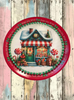 TRAY RED GREEN PLASTIC ROUND Decoupaged Hand Painted Upcycled Repurposed Wall Art CHRISTMAS LOLLIPOP HOUSE Home Decor Christmas Wall Art Shelf Sitter Gift - JAMsCraftCloset