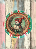 TRAY RED AQUA TEAL PLASTIC ROUND Decoupaged Hand Painted Upcycled Repurposed Wall Art SNOWMAN Home Decor Christmas Wall Art Shelf Sitter Gift - JAMsCraftCloset
