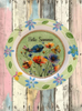PLATE FLORAL PLASTIC ROUND DECOUPAGED Upcycled Repurposed Wall Art or Shelf Sitter HELLO SUMMER Green Red Blue Floral Home Decor Wall Art Gift WEDDING - JAMsCraftCloset
