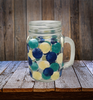 Mugs Mason Jar Hand Painted HAPPY DOTS Navy Teal Yellow Drinkware Barware Kitchen Decor Summer Gift Idea Unique One of a Kind {{ JAMsCraftCloset }}