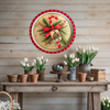 TRAY WHITE and RED METAL ROUND Decoupaged Hand Painted Upcycled Repurposed Wall Art CANDY CANE MERRY CHRISTMAS Home Decor Christmas Wall Art Gift - JAMsCraftCloset