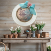 PLATE CHARGER CREAM With Brown Border PLASTIC ROUND DECOUPAGED Upcycled Repurposed Wall Art or Shelf Sitter LIFE IS LIKE A FLOWER Home Decor Gift WEDDING - JAMsCraftCloset
