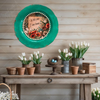 PLATE CHARGER TEAL AQUA PLASTIC ROUND DECOUPAGED Upcycled Repurposed Wall Art or Shelf Sitter WITH YOU I AM HOME Home Decor Wall Art Gift WEDDING - JAMsCraftCloset