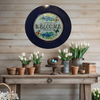 PLATE CHARGER NAVY BLUE PLASTIC ROUND DECOUPAGED Upcycled Repurposed Wall Art or Shelf Sitter WELCOME Decor Kitchen Decor Home Decor Wall Art Gift WEDDING - JAMsCraftCloset
