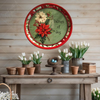 TRAY RED RED GREEN PLASTIC ROUND Decoupaged Hand Painted Upcycled Repurposed POINSETTIAS - TIDINGS OF JOY Home Decor Christmas Wall Art Shelf Sitter Gift - JAMsCraftCloset
