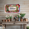 Metal Tray WHITE - CHRISTMAS - BELIEVE -Holly and Berries - HOLIDAY Wall Art Shelf Sitter Handmade Decoupaged Upcycled Metal Tray Gift- JAMsCraftCloset