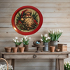 TRAY RED METAL ROUND Decoupaged Hand Painted Upcycled Repurposed Wall Art SANTA FACE - I STILL BELIEVE With Bling Home Decor Christmas Wall Art Gift - JAMsCraftCloset