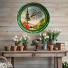 TRAY GREEN PLASTIC ROUND Decoupaged Hand Painted Upcycled Repurposed BEACH SCENE - MOST WONDERFUL TIME OF THE YEAR Home Decor Christmas Wall Art Shelf Sitter Gift - JAMsCraftCloset
