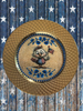 PLATE CHARGER GOLD PLASTIC ROUND DECOUPAGED Upcycled Repurposed Wall Art or Shelf Sitter PATRIOTIC CHICK WITH FLAG 4TH OF JULY Decor Kitchen Decor Home Decor Wall Art Gift WEDDING