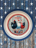 PLATE CHARGER BLUE WHITE PLASTIC ROUND DECOUPAGED Upcycled Repurposed Wall Art or Shelf Sitter GOD BLESS AMERICA CHICKS 4TH OF JULY Decor Kitchen Decor Home Decor Wall Art Gift WEDDING - JAMsCraftCloset