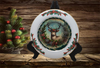 Glass PLATE Round CHRISTMAS DEER 2 Country Farmhouse Kitchen Shelf Sitter Handmade Decoupaged Repurposed Upcycled Birthday Gift Idea - JAMsCraftCloset