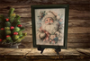 Vintage Wood Frame Decoupage On Glass SANTA PINK FLORAL Christmas Wall Art Shelf Sitter Gift Idea One of a Kind-Unique-Home-Country-Cottage Chic Decor-JAMsCraftCloset