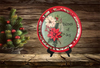 TRAY RED RED GREEN PLASTIC ROUND Decoupaged Hand Painted Upcycled Repurposed POINSETTIAS - TIDINGS OF JOY Home Decor Christmas Wall Art Shelf Sitter Gift - JAMsCraftCloset