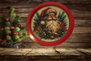 TRAY RED METAL ROUND Decoupaged Hand Painted Upcycled Repurposed Wall Art SANTA FACE - I STILL BELIEVE With Bling Home Decor Christmas Wall Art Gift - JAMsCraftCloset