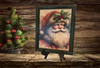 Vintage Wood Frame Decoupage On Glass SANTA HOLLY ON HAT WITH BLING Christmas Wall Art Shelf Sitter Gift Idea One of a Kind-Unique-Home-Country-Cottage Chic Decor-JAMsCraftCloset