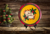 TRAY RED PLAID PLASTIC ROUND Decoupaged Hand Painted Upcycled Repurposed MERRY CHRISTMAS YELLOW BACKGROUND Home Decor Christmas Wall Art Shelf Sitter Gift - JAMsCraftCloset