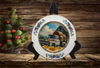 Glass PLATE Round WHITE FARM TRUCK -WORK HORSE Country Farmhouse Kitchen Shelf Sitter Handmade Decoupaged Repurposed Upcycled Birthday Gift Idea - JAMsCraftCloset