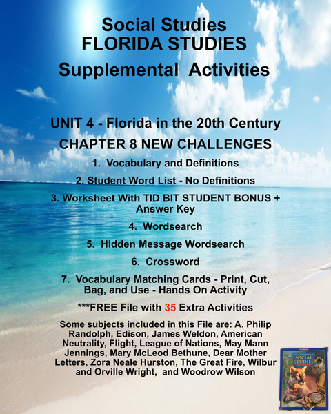 FLORIDA STUDIES Social Studies Houghton Mifflin UNIT 4 CHAPTER 9 Riches to Rags to Riches-Teacher Resource Supplemental Vocabulary Activities-FDR-Depression-New Deal-Hoover-WW2-Tourism-Victory Garden-Roaring 20s-Versailles-FREE Activities Included {{ JAMsCraftCloset }}