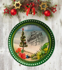 TRAY GREEN PLASTIC ROUND Decoupaged Hand Painted Upcycled Repurposed BEACH SCENE - MOST WONDERFUL TIME OF THE YEAR Home Decor Christmas Wall Art Shelf Sitter Gift - JAMsCraftCloset