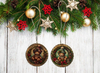 ROUND Wood Decoupaged BEARS PINK AND BLUE HAT Ornaments Handmade Christmas Ornament Package Decor WINTER Decor Gift Idea Home Decor Unique SET OF 2 - JAMsCraftCloset