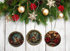ROUND Wood Decoupaged DEER - SET 2 Ornaments Handmade Christmas Ornament Package Decor WINTER Decor Gift Idea Home Decor Unique SET OF 3 - JAMsCraftCloset