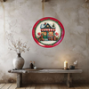 TRAY RED GREEN PLASTIC ROUND Decoupaged Hand Painted Upcycled Repurposed Wall Art CHRISTMAS LOLLIPOP HOUSE Home Decor Christmas Wall Art Shelf Sitter Gift - JAMsCraftCloset