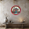 TRAY RED GREEN PLASTIC ROUND Decoupaged Hand Painted Upcycled Repurposed Wall Art CHRISTMAS CANDY CANE HOUSE Home Decor Christmas Wall Art Shelf Sitter Gift - JAMsCraftCloset