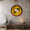 TRAY RED PLAID PLASTIC ROUND Decoupaged Hand Painted Upcycled Repurposed MERRY CHRISTMAS YELLOW BACKGROUND Home Decor Christmas Wall Art Shelf Sitter Gift - JAMsCraftCloset