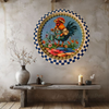 Metal Round RED, WHITE, and BLUE TRAY Farmhouse Country HEN WITH WATERING CAN Design Wall Art Country Farmhouse Decor Handmade Kitchen or Coffee Bar Decor Gift Idea &nbsp;- JAMsCraftCloset