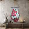 Glass WHITE Vase Decoupaged RED SILK FLOWERS HAND PAINTED LEAVES and BLING Wedding Decor Shelf Sitter Floral Vase Flower Vase Gift Idea Table Decor Centerpiece Home Decor Cottage Chic Farmhouse Decor Victorian Decor - JAMsCraftCloset